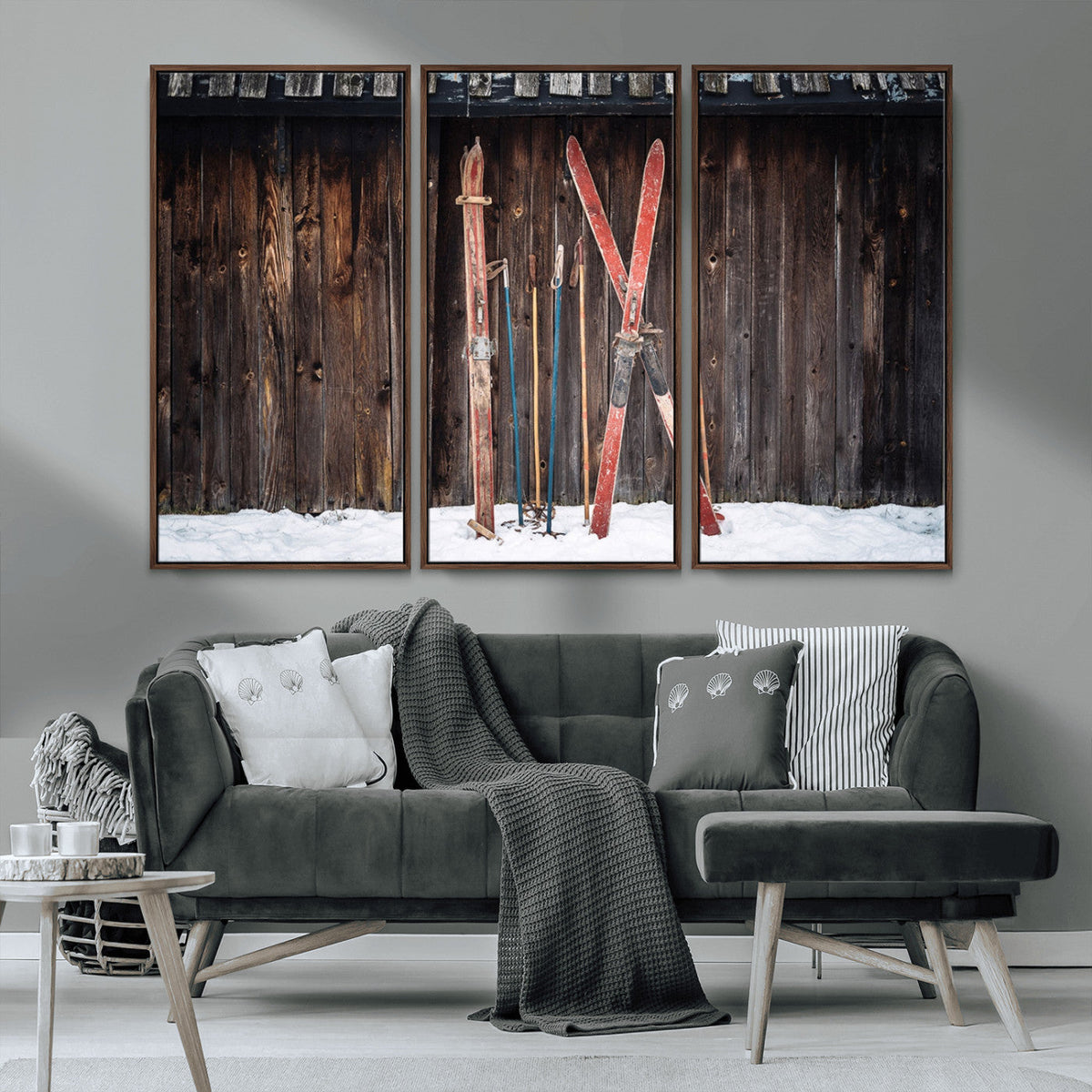 Vintage Ski Gear Canvas Print, Vintage Ski Gear Against