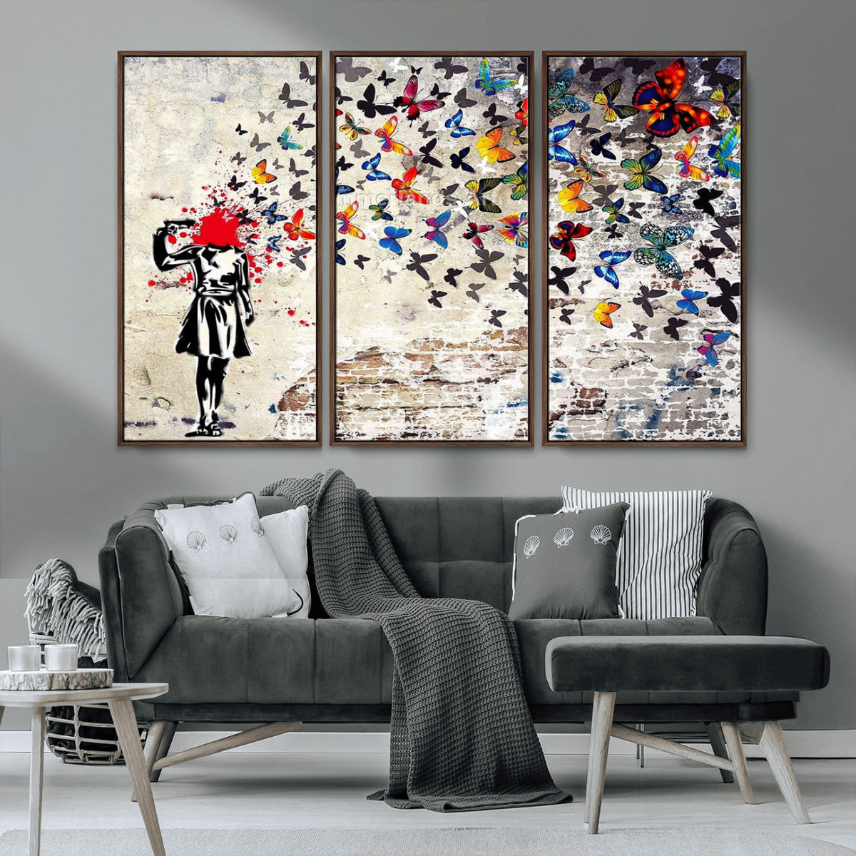 Banksy Art Butterfly Girl Explosion Canvas Art – Vibrant
