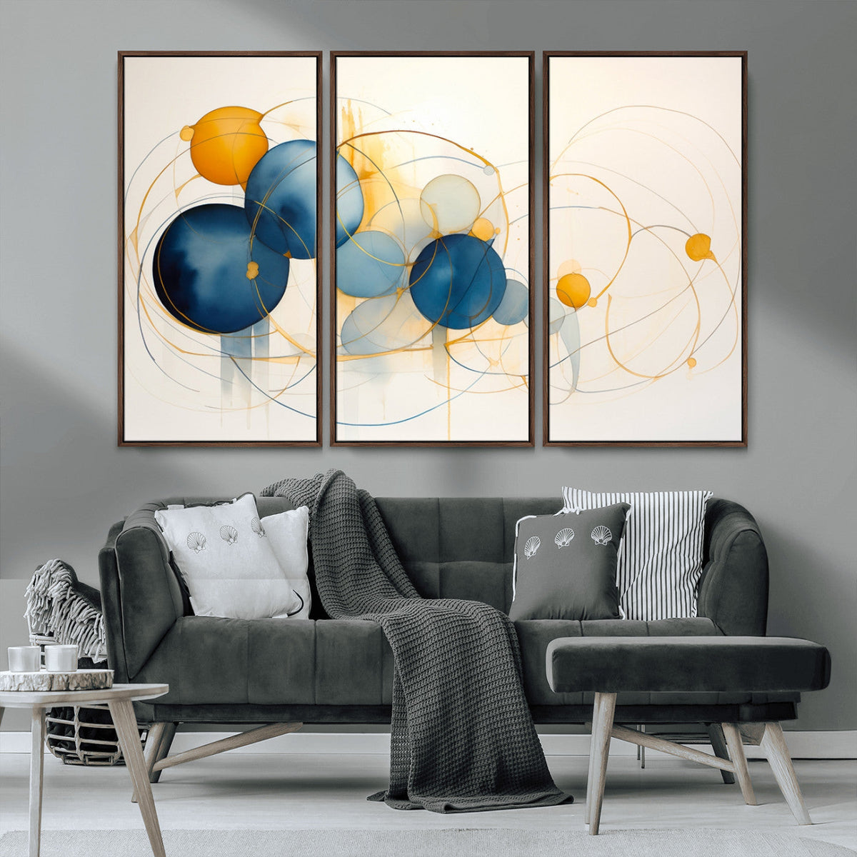 Geometric Blue Orange Abstract Wall Art Canvas, Geometric
