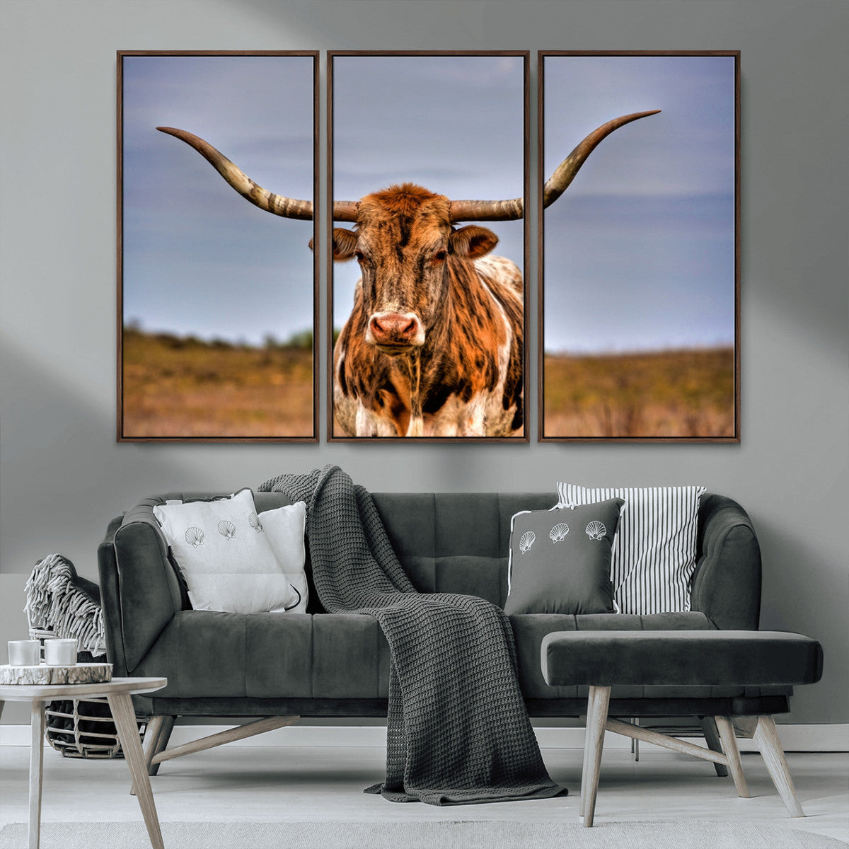 Texas Longhorn Wall Art Print, Framed Longhorn Cow Wall Art