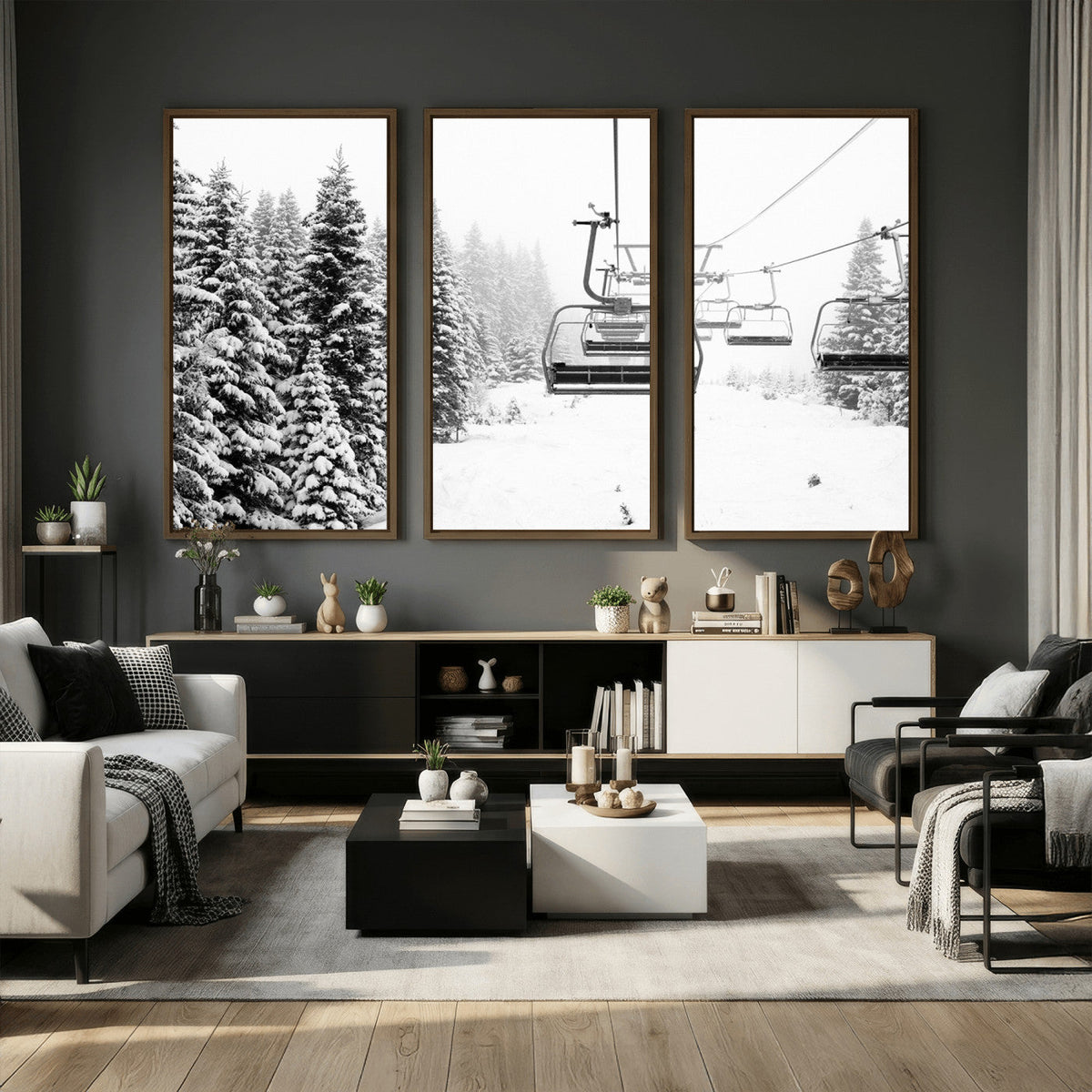 Ski Wall Art - Ski Lift Wall Art Canvas Print Snow Covered