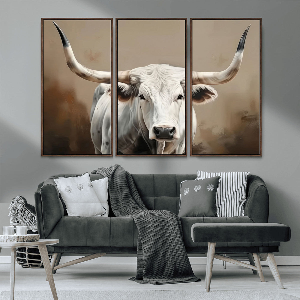 White Longhorn Bull Wall Art Canvas Print – Framed and Ready