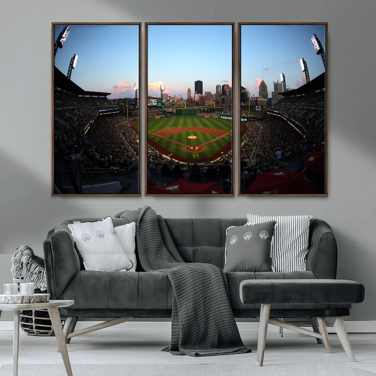 PNC Park Evening Game Triple Canvas Wall Art - Pittsburgh