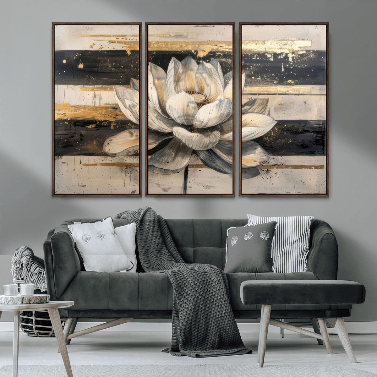 Lotus Flower Wall Art – Framed Abstract Floral Canvas