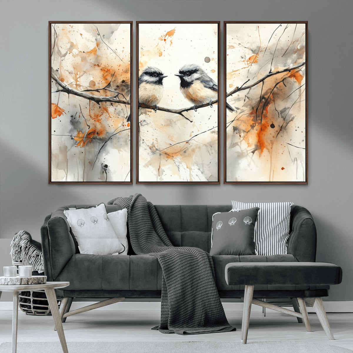 Abstract Watercolor Chickadee Bird Canvas Wall Art Print -