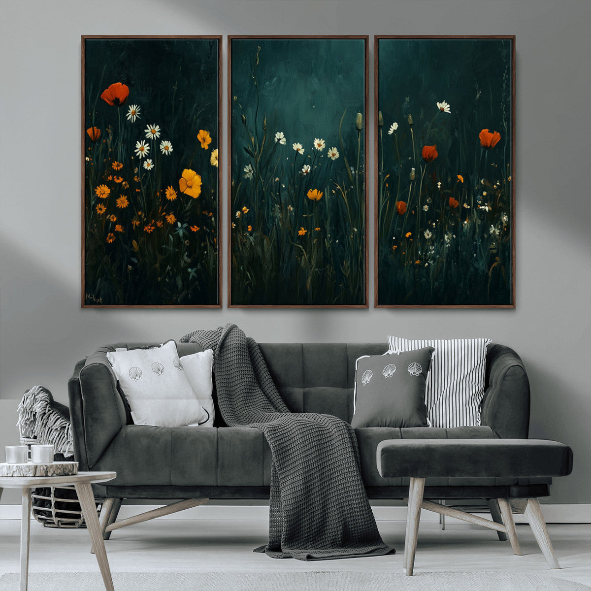 Framed Wildflower Field Wall Art, Framed Vintage Botanical