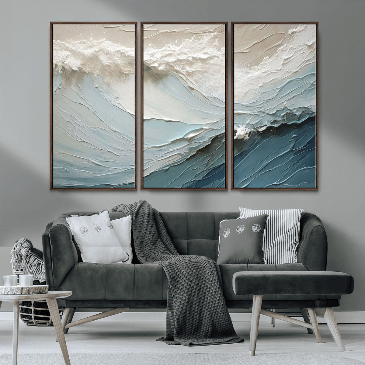 Waves Abstract Wall Art Print, Modern Framed Abstract Canvas