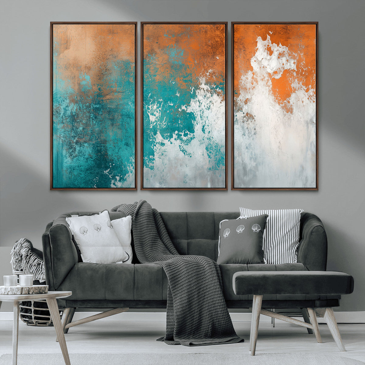 Vintage Abstract Print - Bold Teal and Orange Canvas Wall