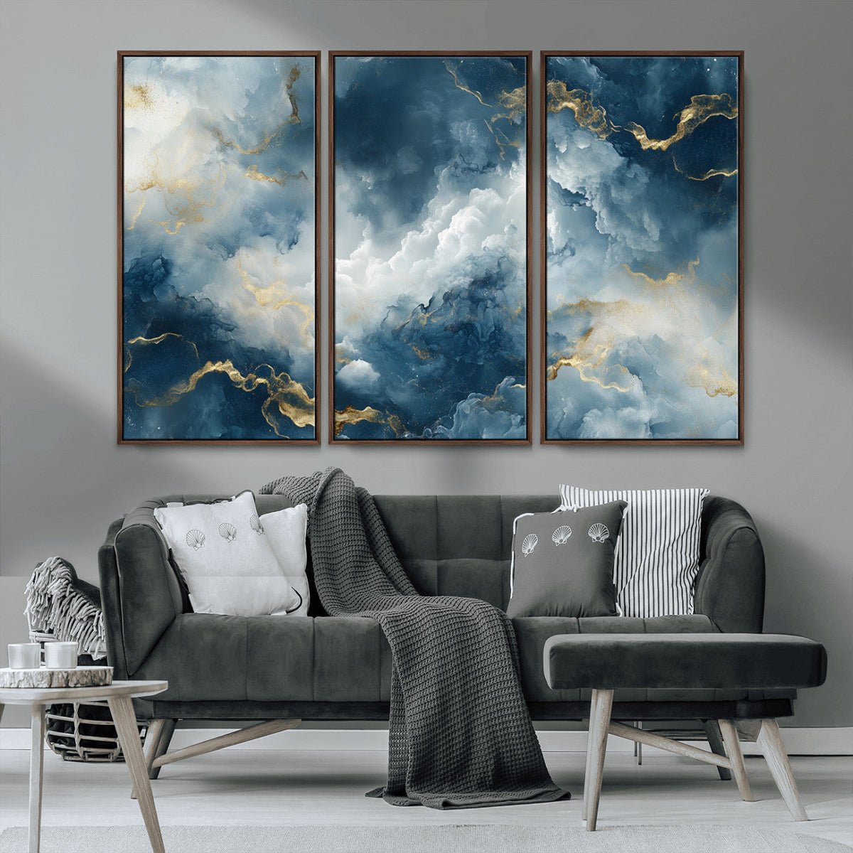 Large Abstract Print - Luxe Blue and Gold Abstract Canvas