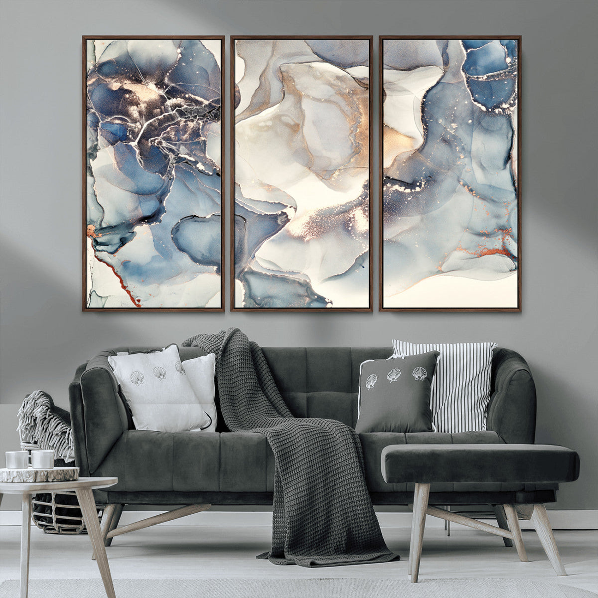 Abstract Blue and Gold Canvas Wall Art - Fluid Modern Ink