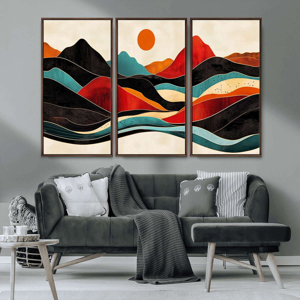 Western Wall Decor - Large Triptych Mountain Canvas - Boho