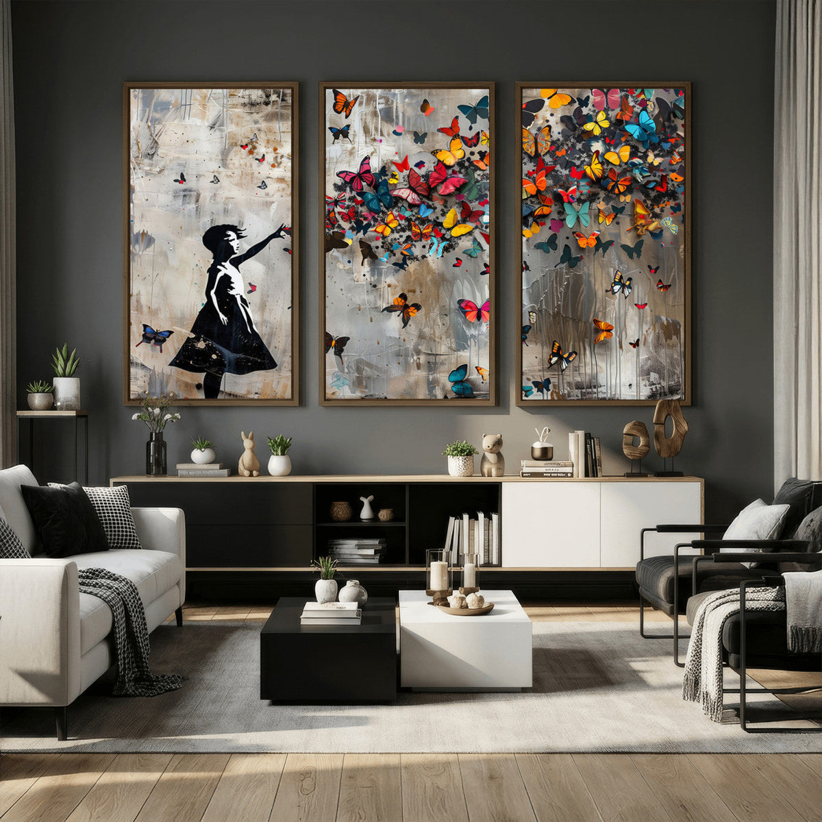 Butterfly Girl Wall Art – Vibrant Street Style Canvas Print,