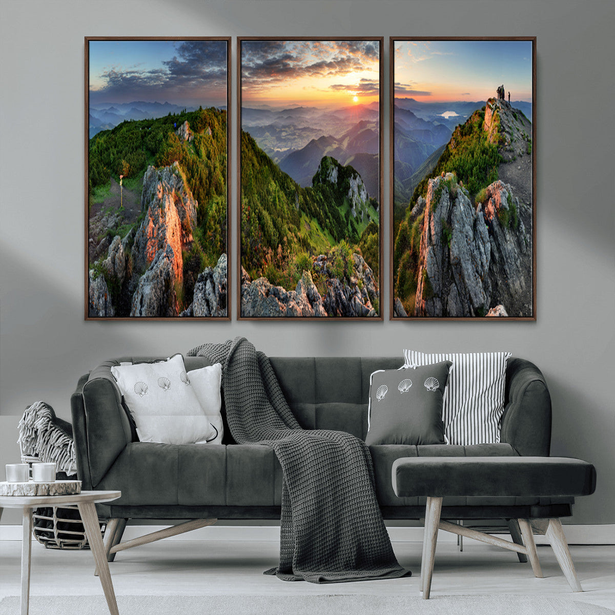 Mountain Sunset Panoramic Wall Art Canvas Print – Framed