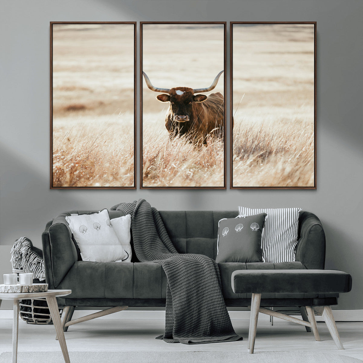 Texas Longhorn Wall Art Canvas Print – Framed Brown Horned