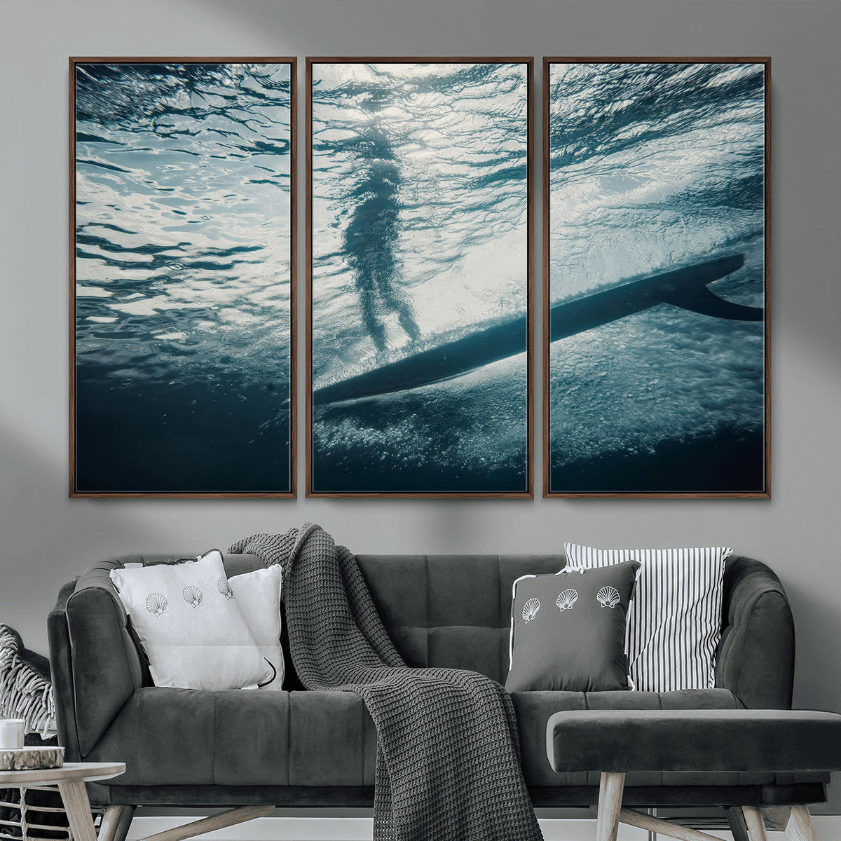 Underwater Surf Wall Art – Framed Ocean Wave Canvas Artwork,