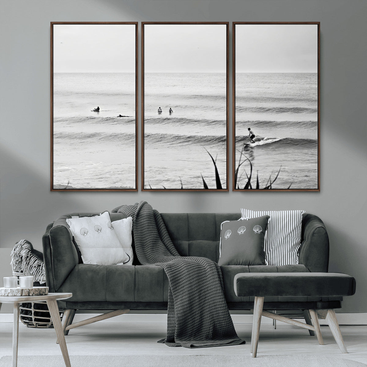 Surfer Silhouette Wall Art – Framed Calm Ocean Canvas