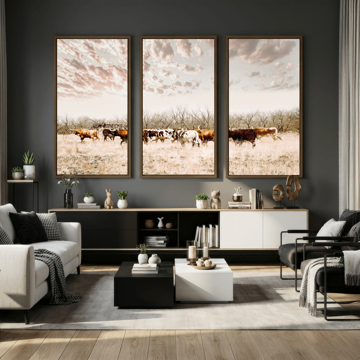 Longhorn Cattle Wall Art Canvas Print – Framed Texas Ranch