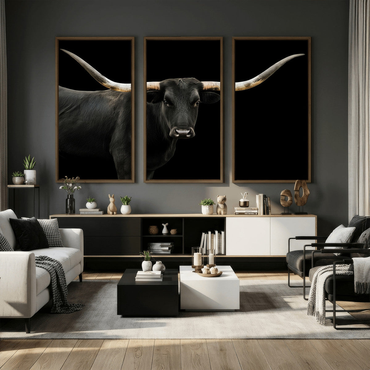 Longhorn Cattle Wall Art Canvas Print – Framed Texas Ranch