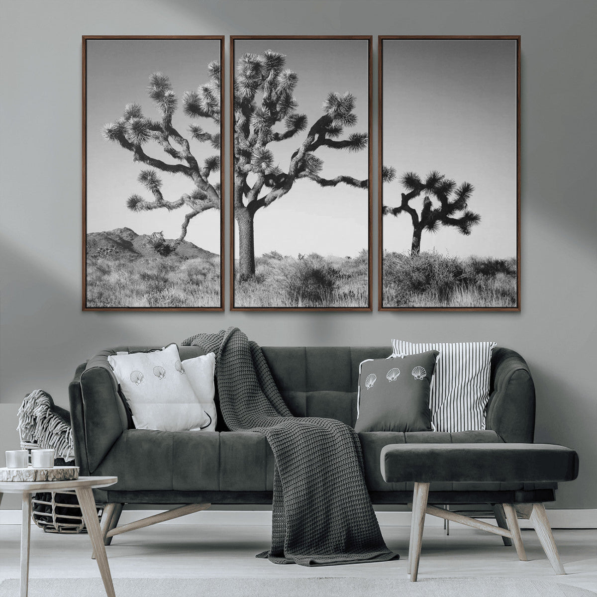 Joshua Tree Wall Art Canvas Print – Framed Monochrome Desert