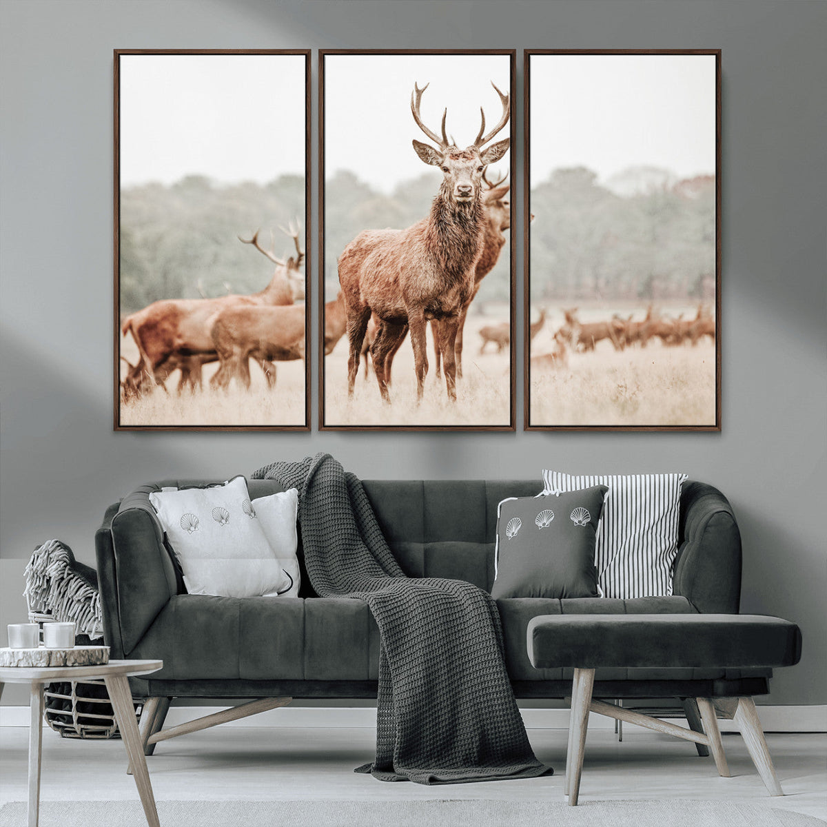 Rustic Nature Wall Art Canvas Print – Stag Woodland Framed