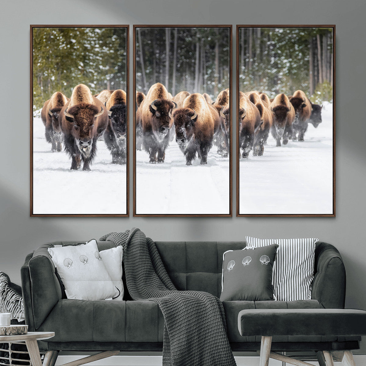 American Bison Herd Wall Art Canvas Print – Powerful Winter