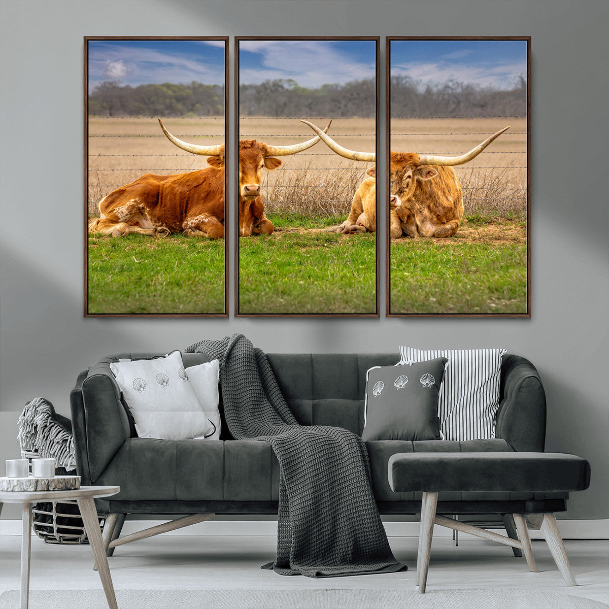 Texas Longhorn Pair Wall Art Canvas Print – Peaceful Rustic