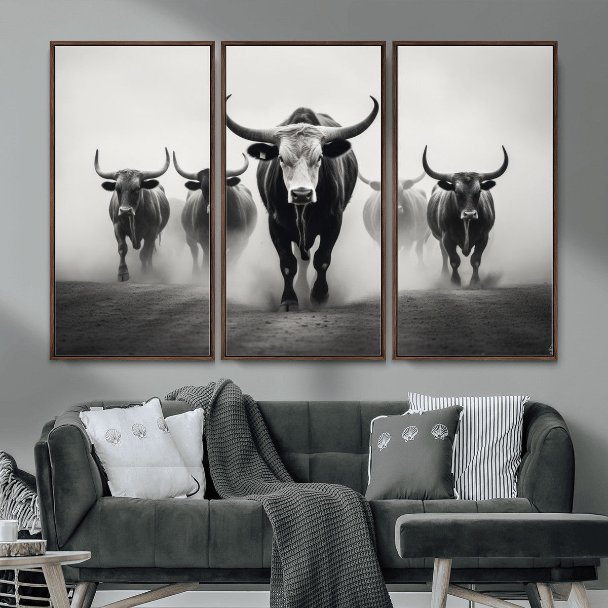 Texas Longhorn Wall Art Canvas Print, Framed Speckled Cow