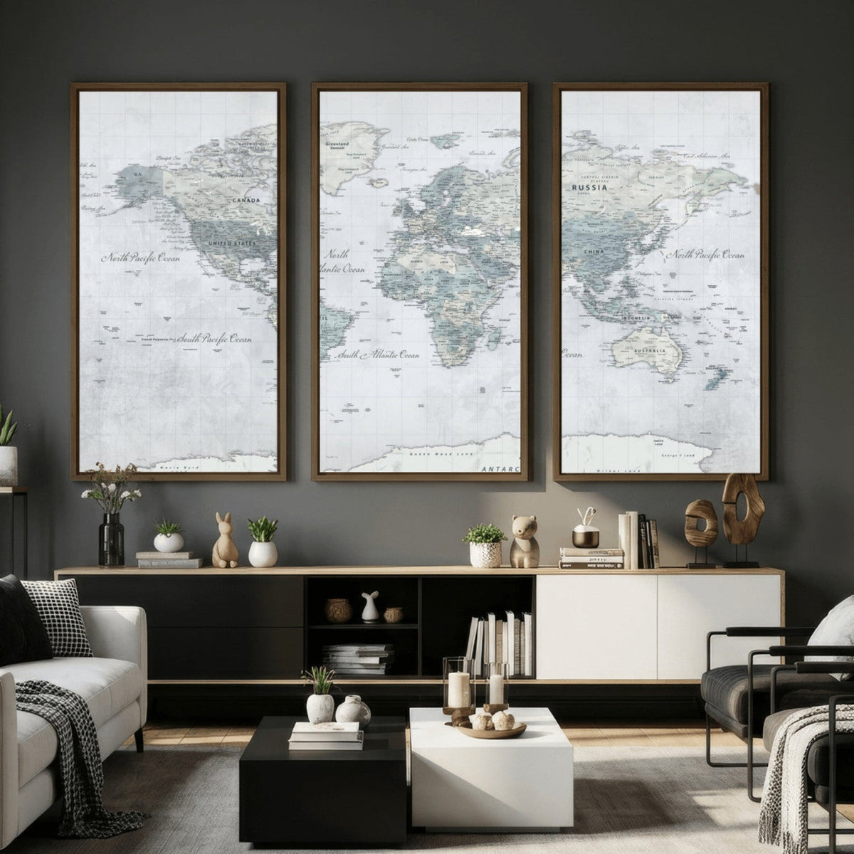 Push Pin World Map Canvas Print - Detailed Vintage World Map