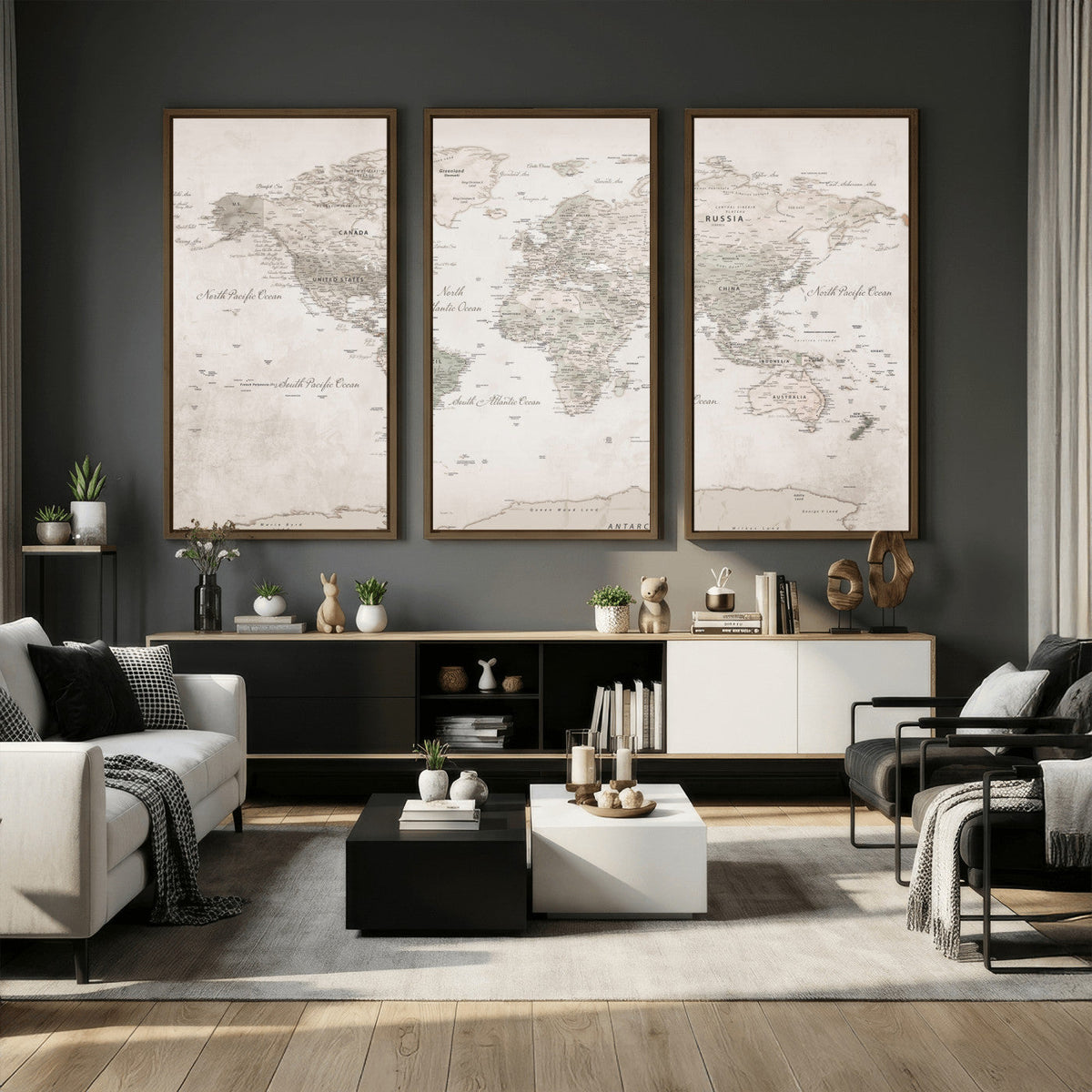 Antique Style World Map Canvas Print - Vintage Detailed