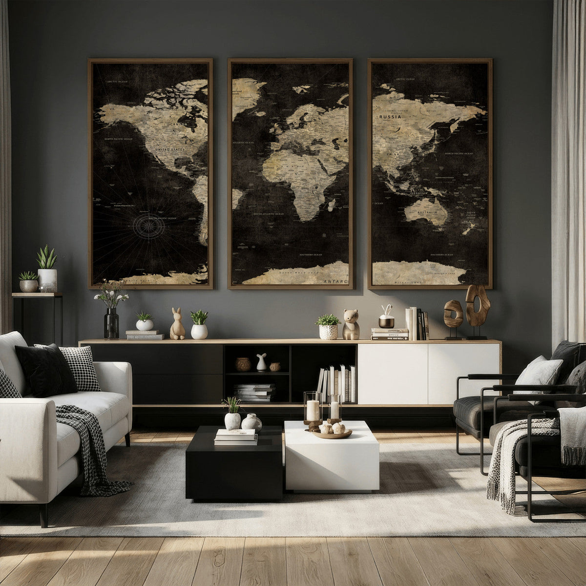 Push Pin World Map Canvas Wall Art Print, Interactive Travel