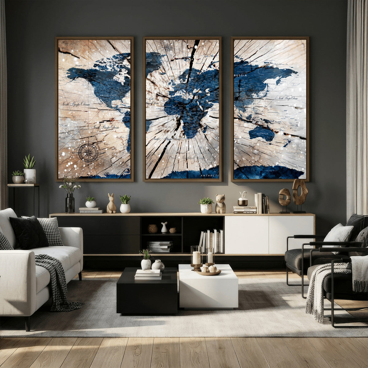 Rustic World Map Canvas Print – Framed Wall Art for Couples,
