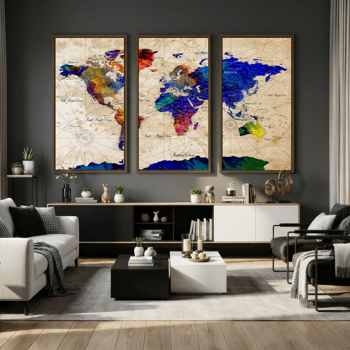 Watercolor World Map Canvas Print – Framed Wall Art for