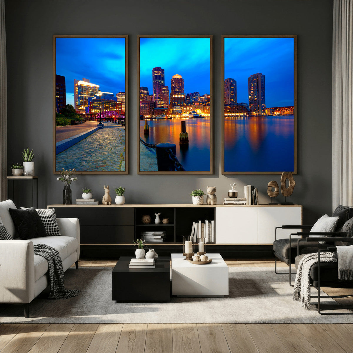 Boston Wall Art Canvas Print, Boston City Downtown Night