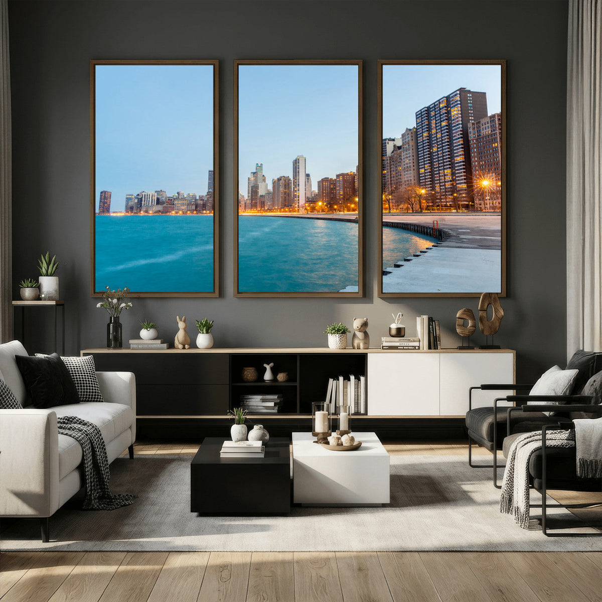 Chicago Wall Art Canvas Print, Chicago City Downtown Night
