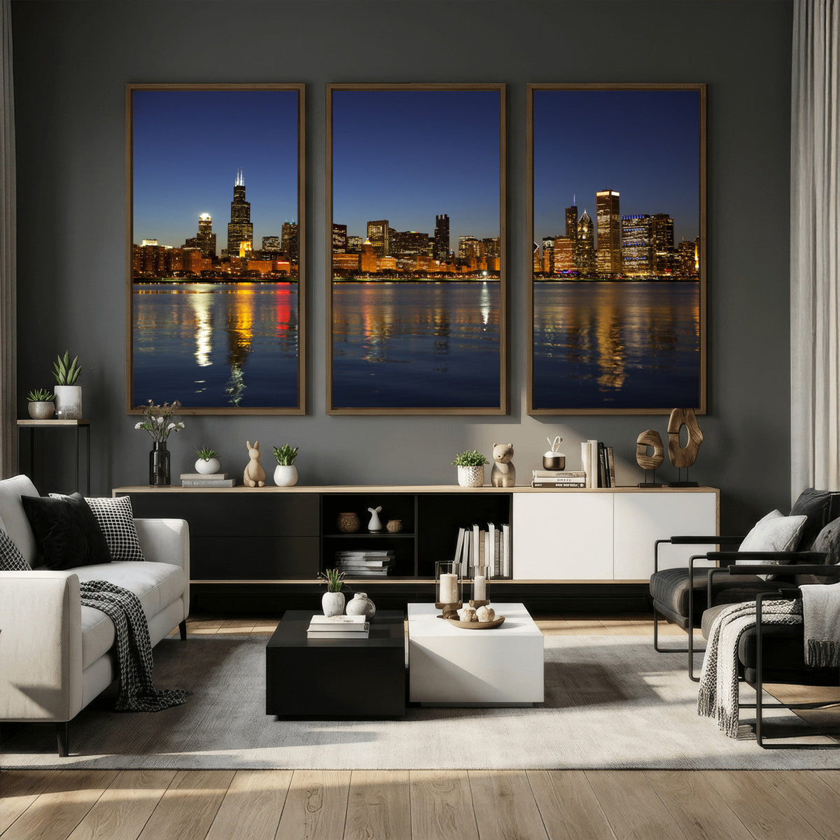 Chicago Wall Art Canvas Print - Chicago City Downtown Night