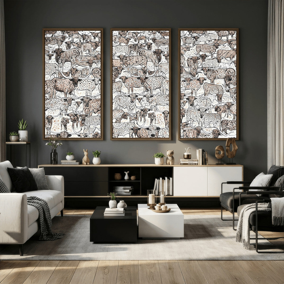 Abstract Texas Cow Wall Art Canvas Print - Farm Longhorn