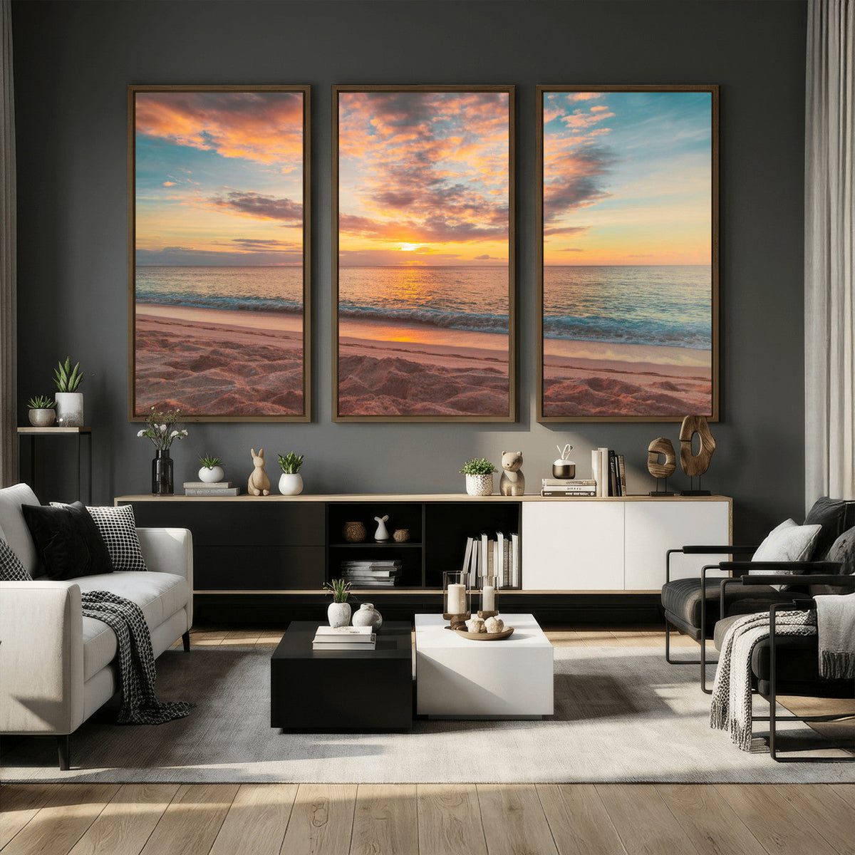 Sunset Beach Wall Art Canvas Print – Soft Coastal