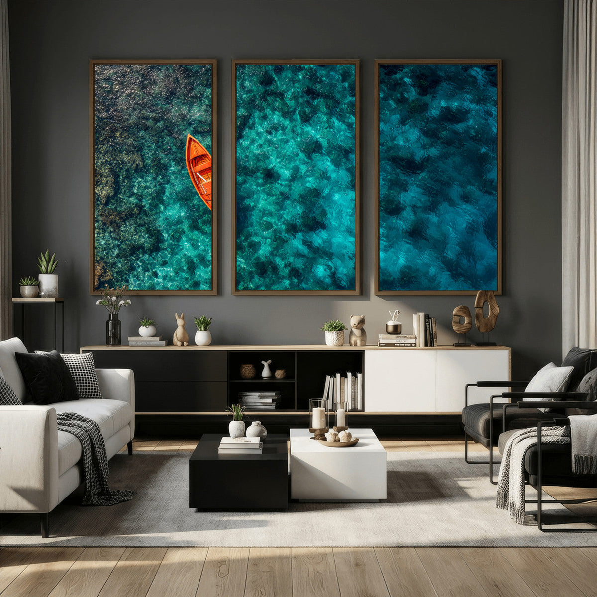 Turquoise Ocean Boat Wall Art Canvas Print