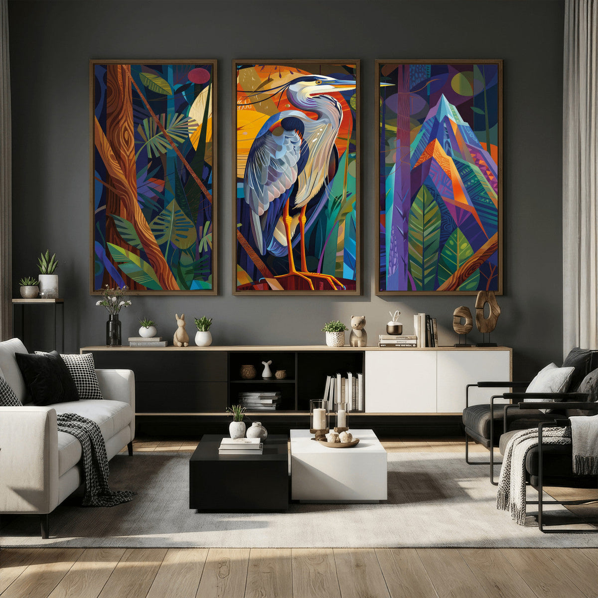 Colorful Heron Wall Art Canvas Print Tropical Bird Abstract