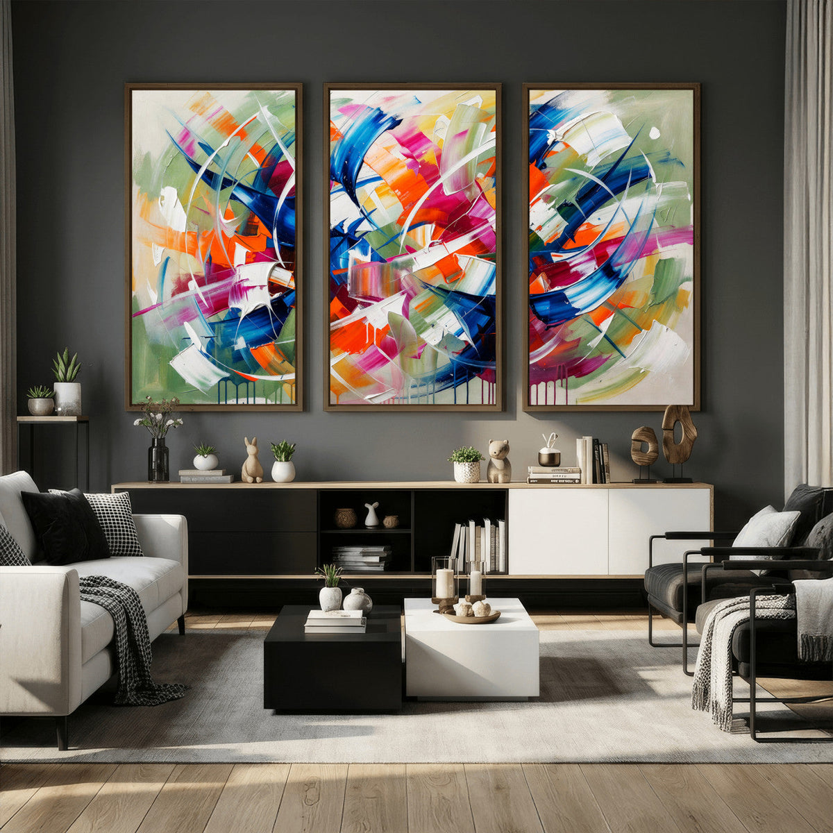 Geometric Abstract Wall Art Canvas Print, Orange Blue