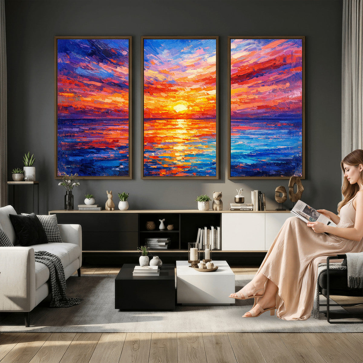 Colorful Knife Ocean Sunset Canvas — Orange Pink Teal