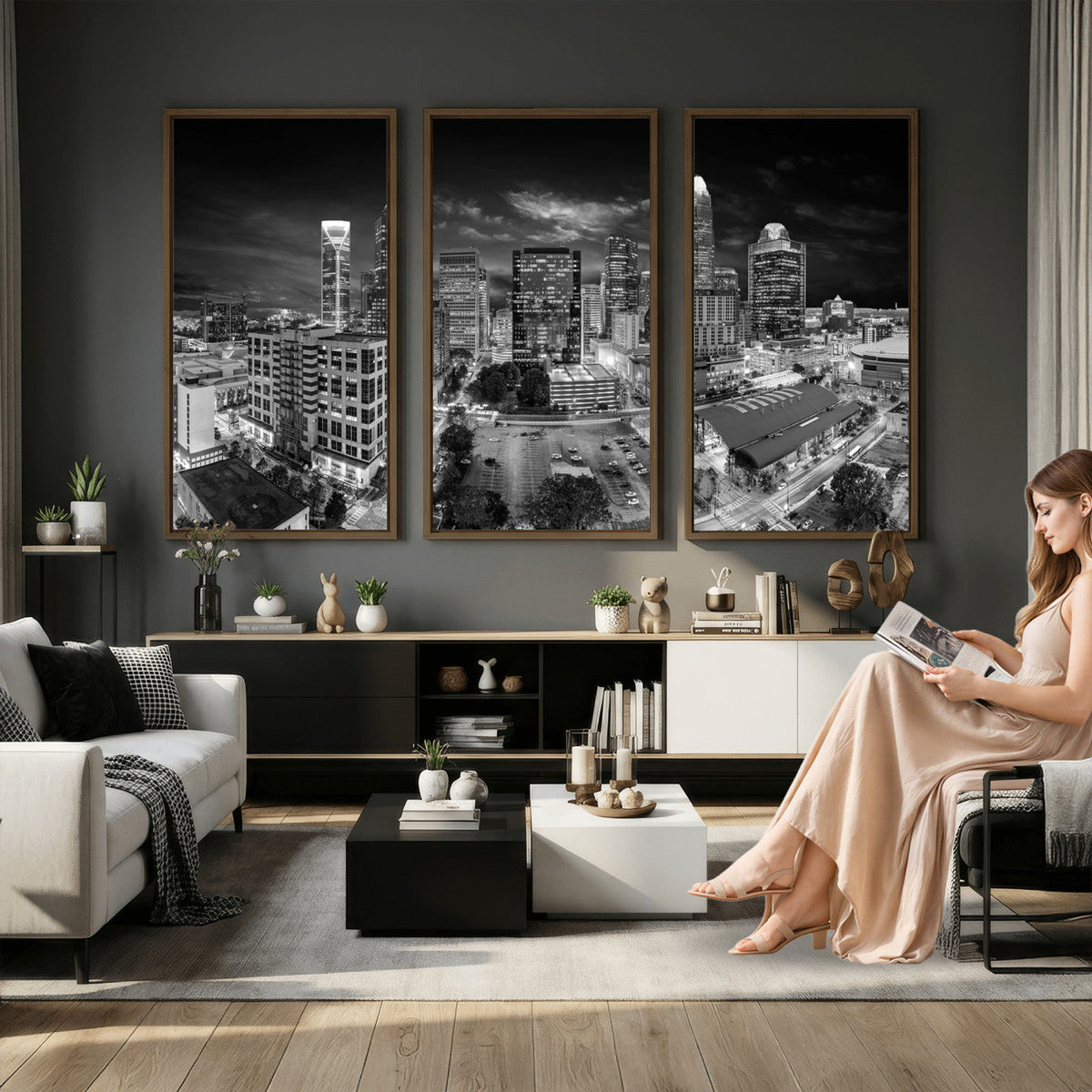 Charlotte Skyline Canvas Wall Art Print – North Carolina Cityscape Photography Print