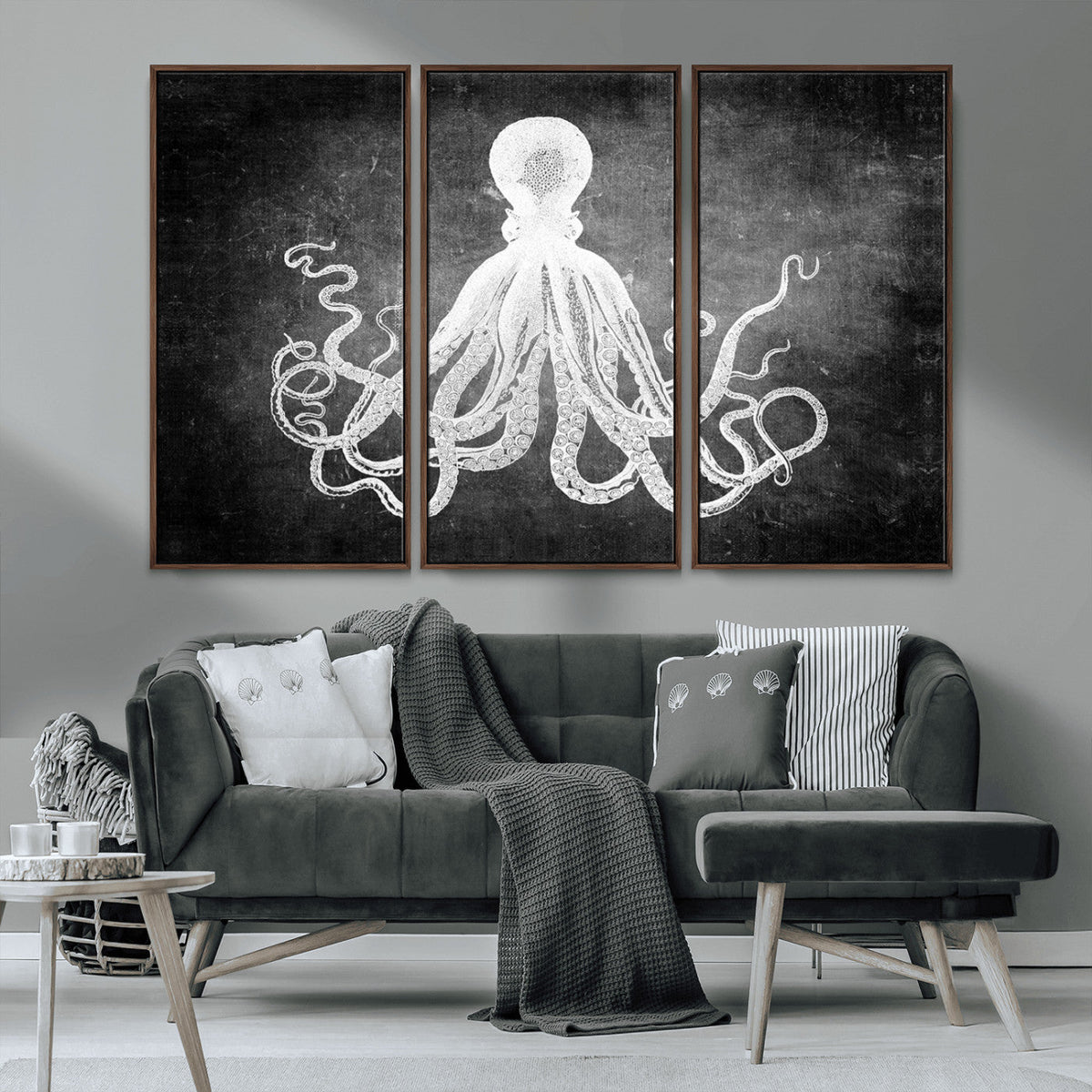 Black White Octopus Wall Art Canvas Print