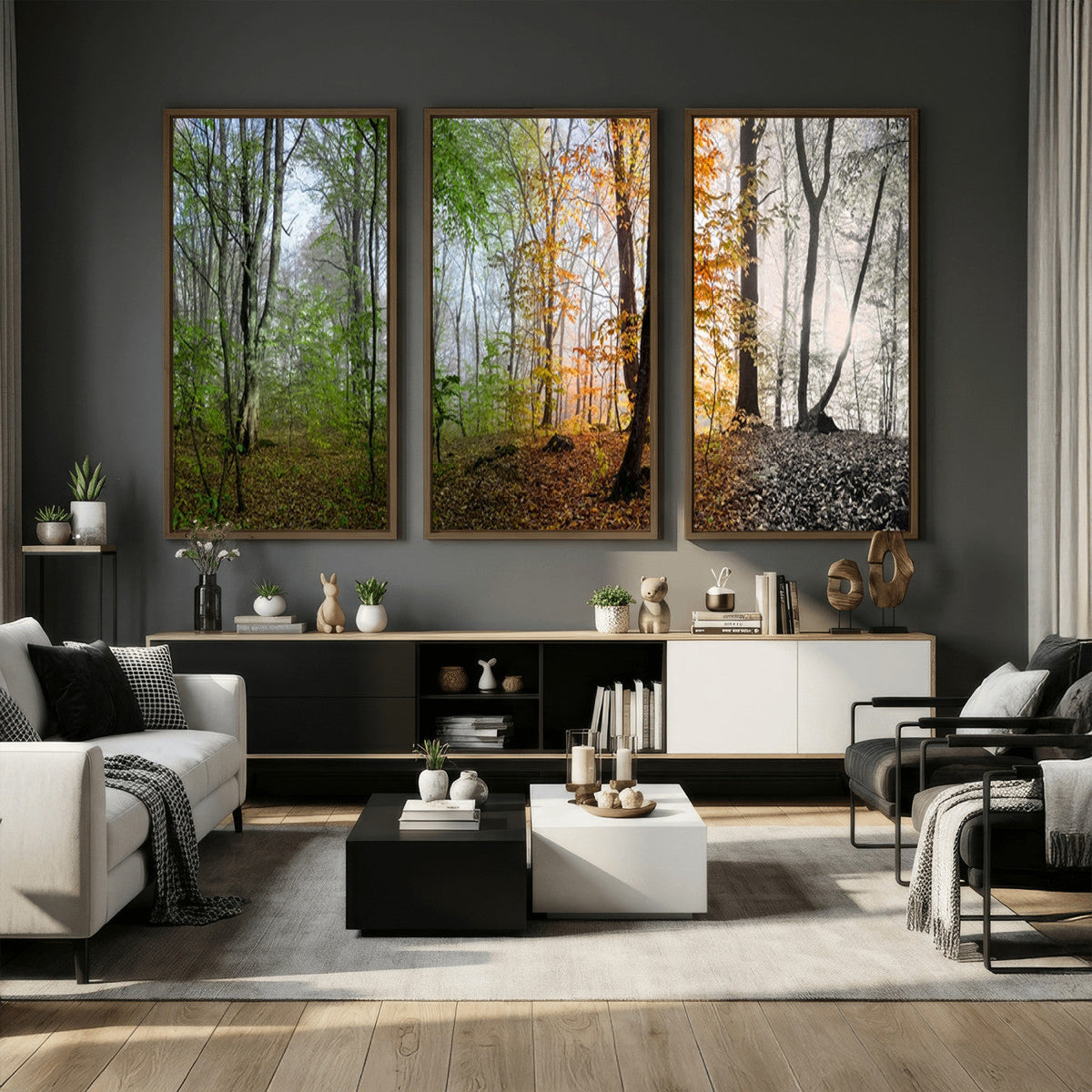 Four Seasons Wall Art Forest Canvas Print – Triptych