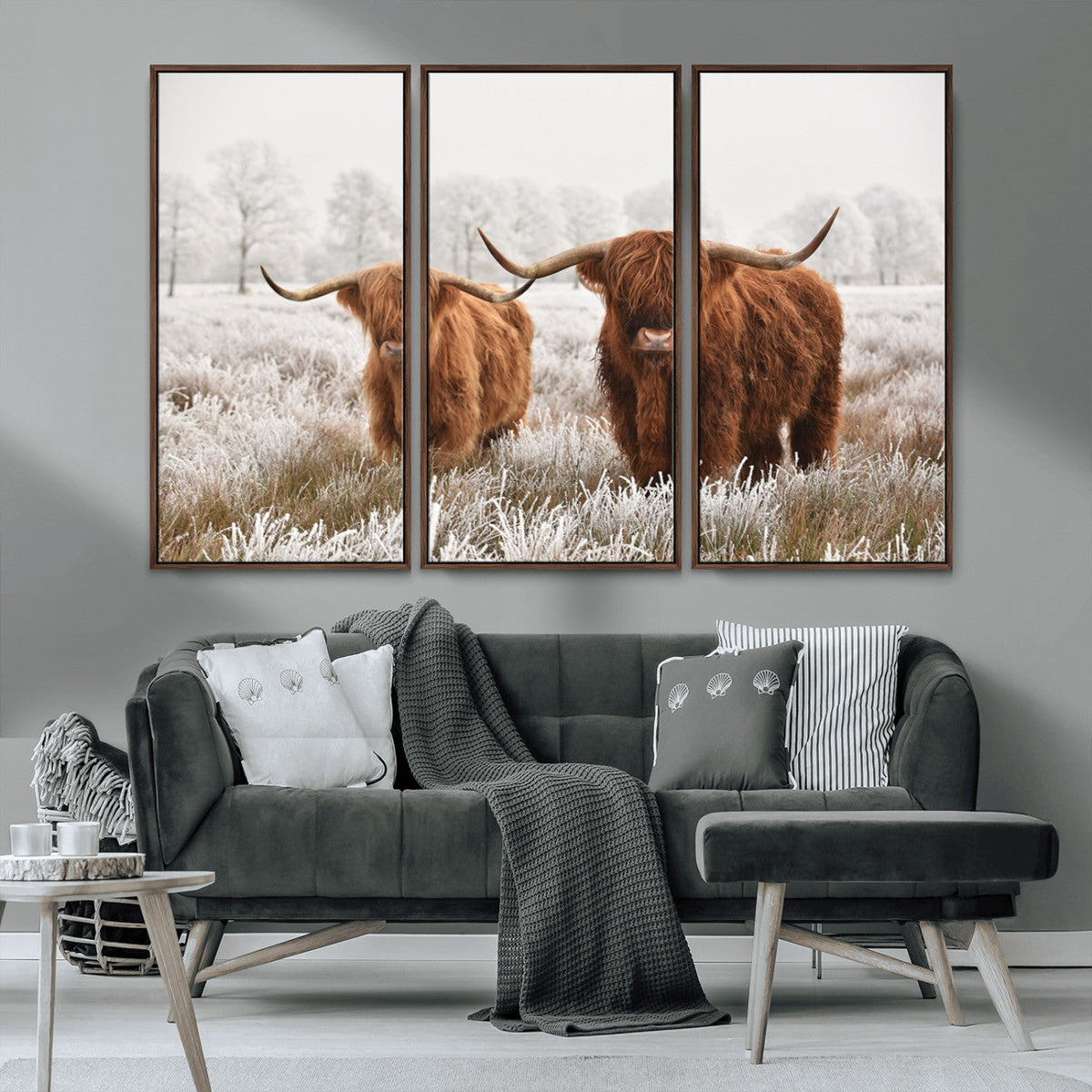Longhorn Cattle Wall Art Canvas Print, Framed Farmhouse