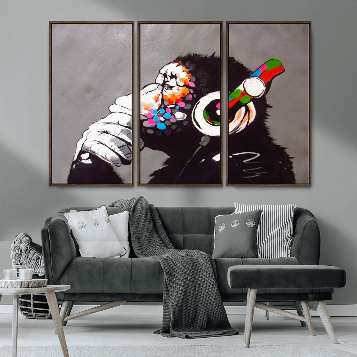 Dj Monkey Listening to Music Wall Art Print | Banksy Monkey