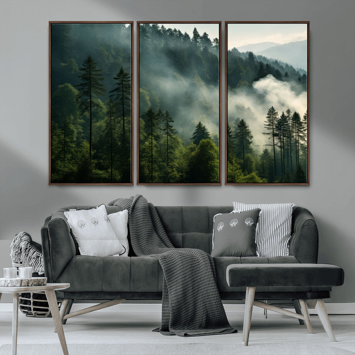 Misty Forest Wall Art Premium Canvas Print a Foggy and