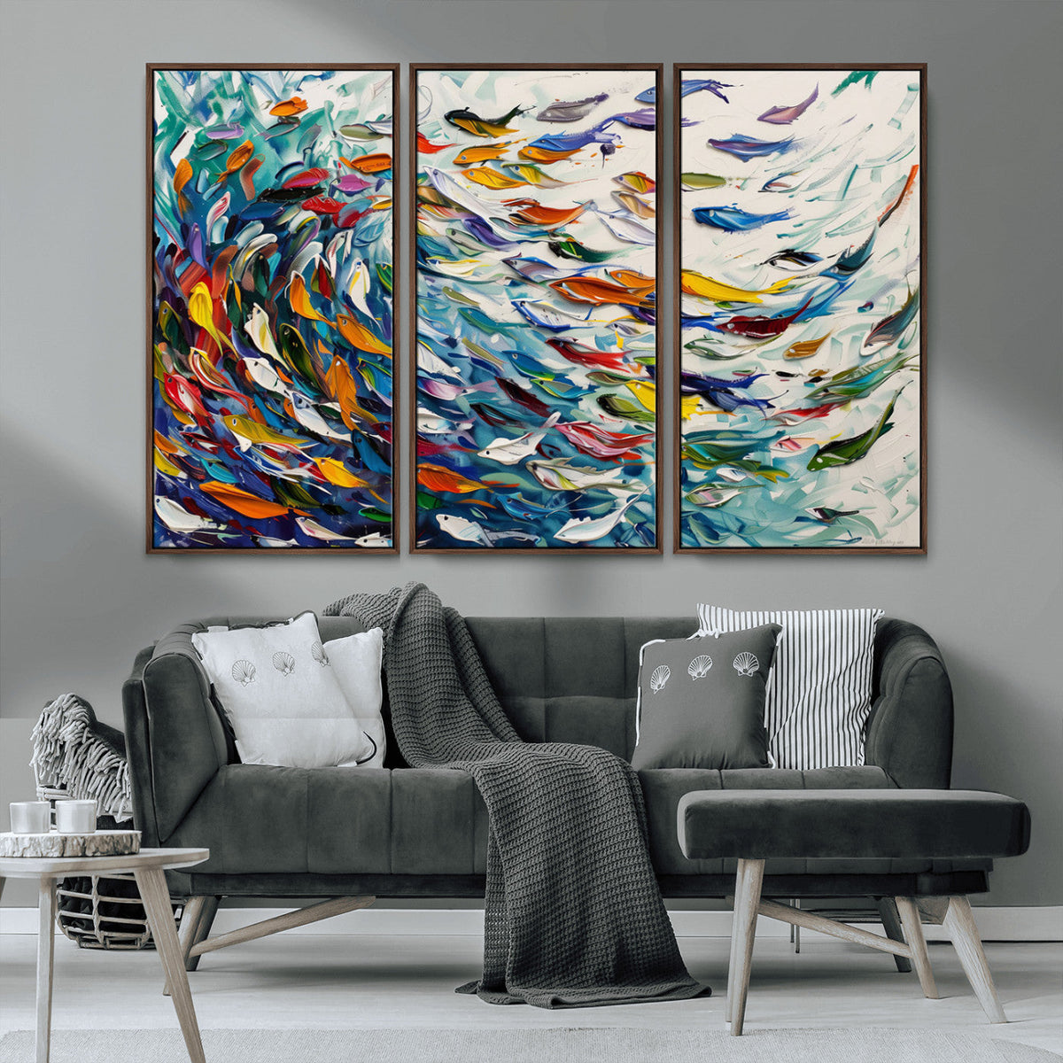 Modern Abstract Fish Shoal Wall Art Canvas Print, Colorful