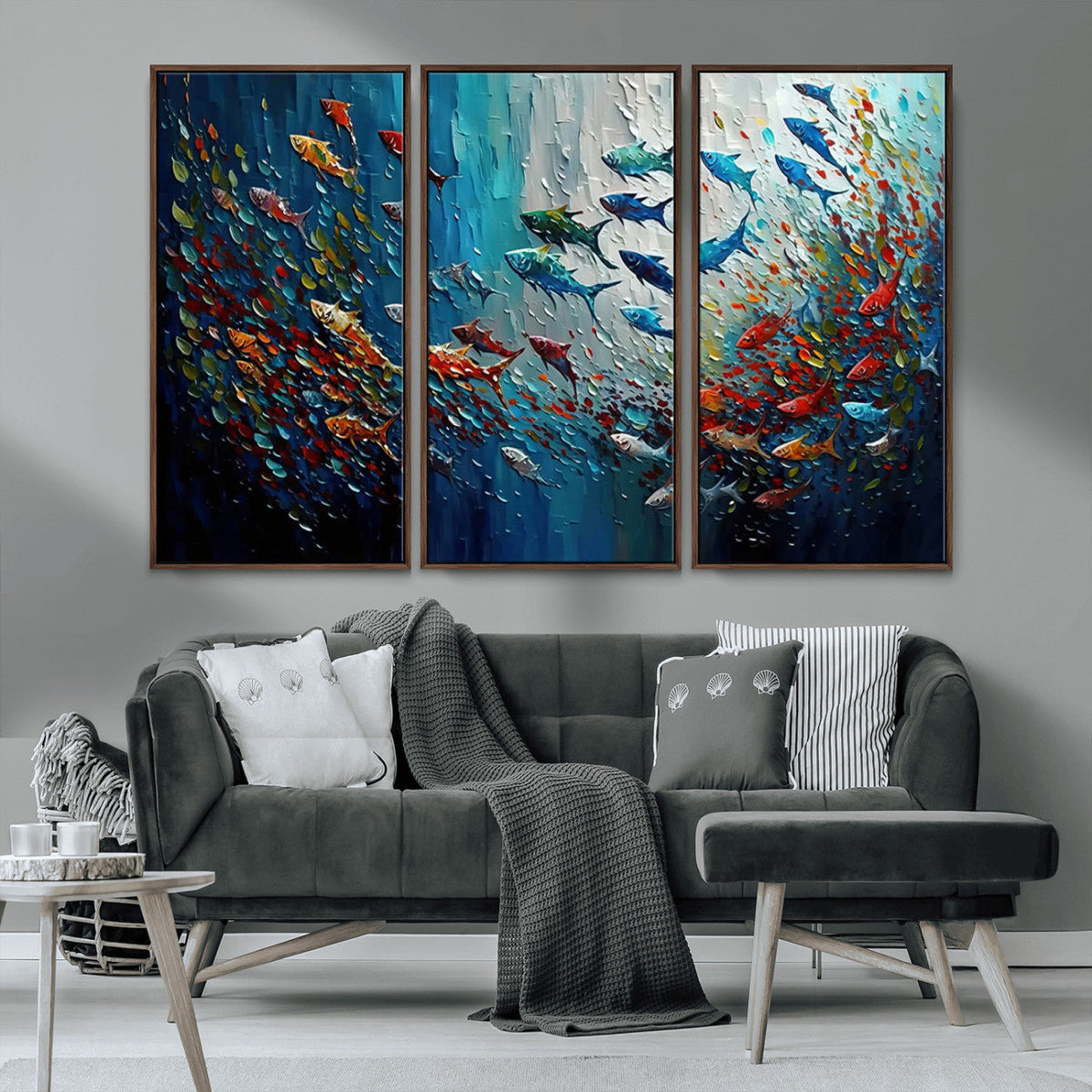Modern Abstract Fish Shoal Wall Art Canvas Print, Colorful