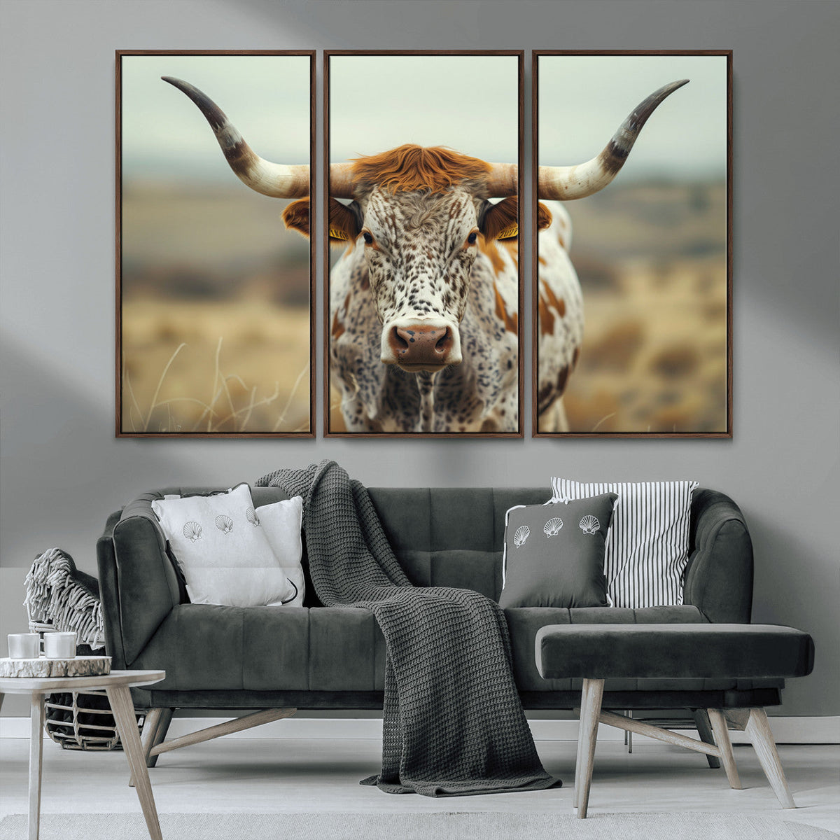 Texas Cow Longhorn Wall Art Canvas Print for Farm House Wall
